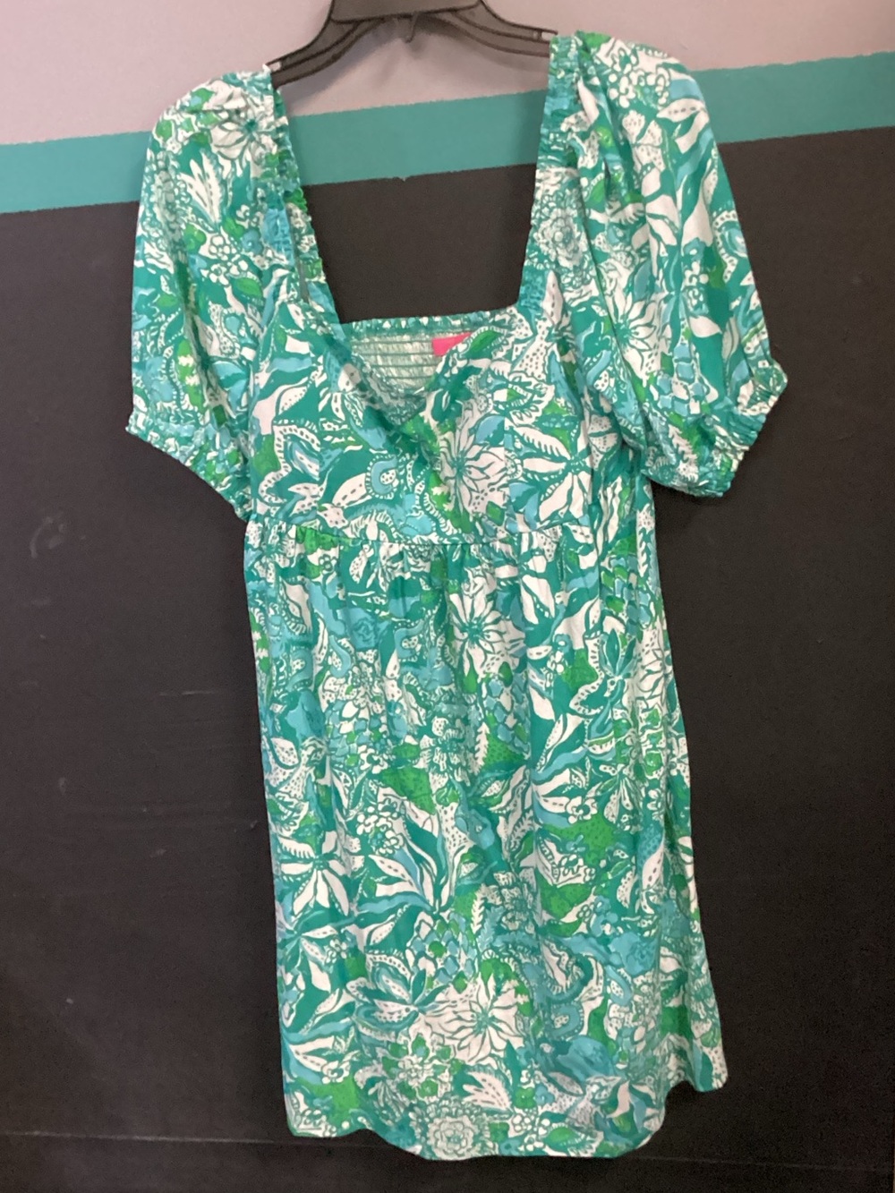 Lilly Pulitzer Teal and White Floral Scoop-Neck Dress